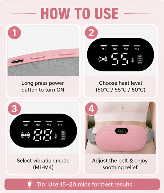 Cordless Period Cramp Relief Heating Pad & Massager for Women | Portable Menstrual Pain Relief Belt