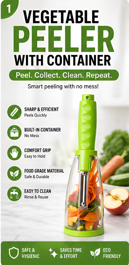 Vegetable & Fruit Peeler with Built-In Storage Container | Stainless Steel Blade | No-Mess Kitchen Peeler for Potato, Carrot, Apple & More