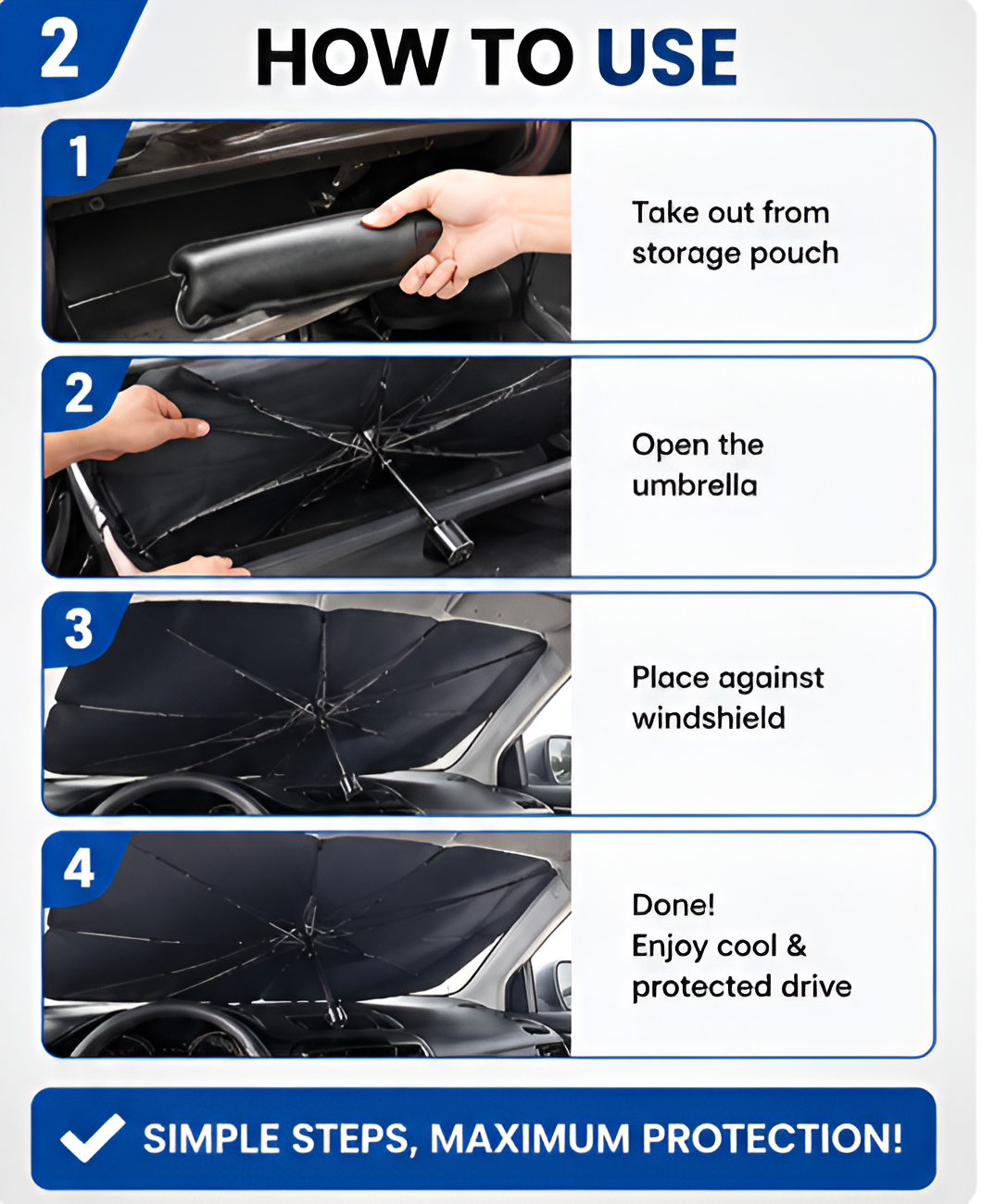 Delizpar Foldable Car Windshield Sun Shade Umbrella | UV Protection Heat Block Front Window Cover
