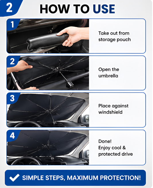 Delizpar Foldable Car Windshield Sun Shade Umbrella | UV Protection Heat Block Front Window Cover