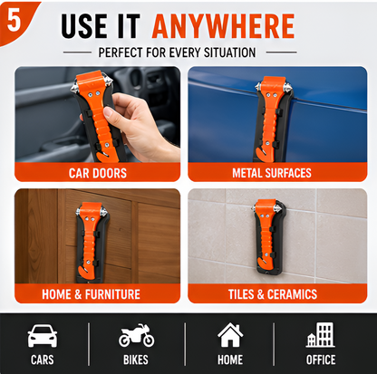 Emergency Car Safety Hammer | Window Glass Breaker & Seat Belt Cutter Escape Tool